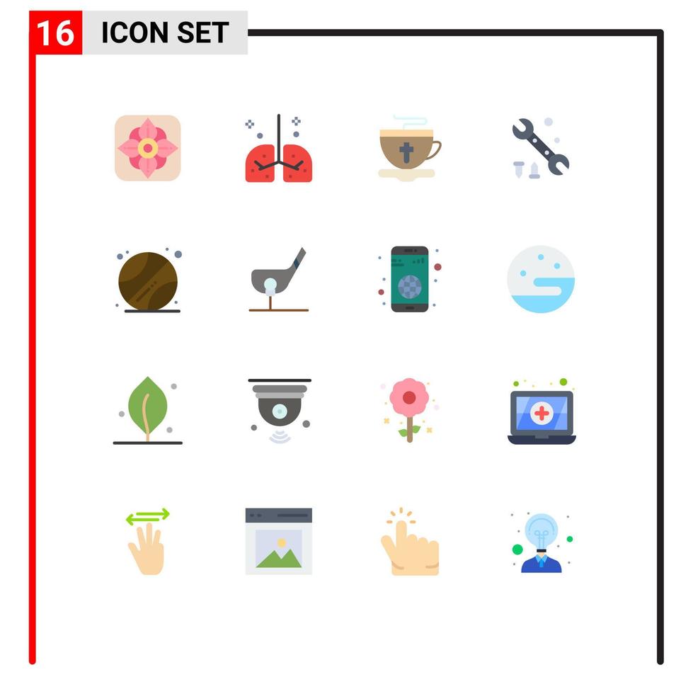 vlak kleur pak van 16 universeel symbolen van sport- bal thee gereedschap moersleutel bewerkbare pak van creatief vector ontwerp elementen