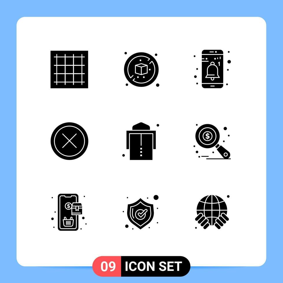 reeks van 9 reclame solide glyphs pak voor riem Uitgang app verwijderen annuleren bewerkbare vector ontwerp elementen