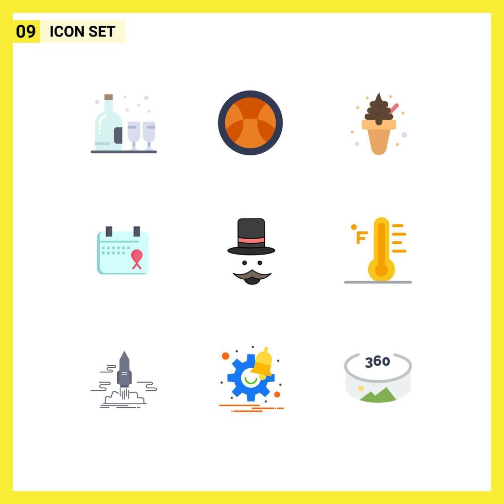 9 vlak kleur concept voor websites mobiel en apps movember snor voedsel datum liefde bewerkbare vector ontwerp elementen