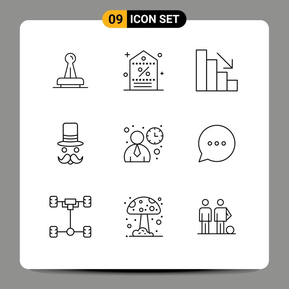 modern reeks van 9 contouren pictogram van movember snor prijs vallen analytics bewerkbare vector ontwerp elementen