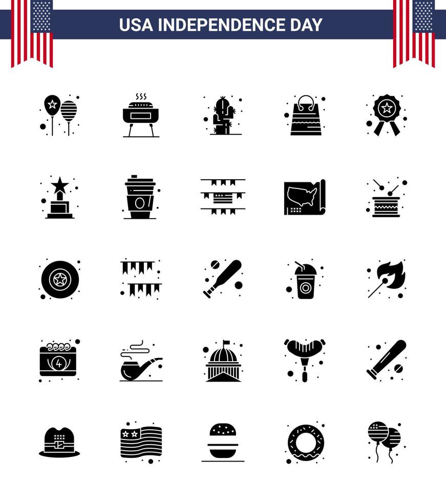 bewerkbare vector solide glyph pak van Verenigde Staten van Amerika dag 25 gemakkelijk solide glyph van insigne pakketjes vakantie geld woestijn bewerkbare Verenigde Staten van Amerika dag vector ontwerp elementen