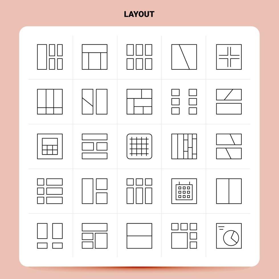 schets 25 lay-out icoon reeks vector lijn stijl ontwerp zwart pictogrammen reeks lineair pictogram pak web en mobiel bedrijf ideeën ontwerp vector illustratie