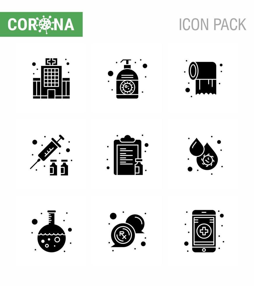 corona virus 2019 en 2020 epidemie 9 solide glyph zwart icoon pak zo net zo drug virus vaccin hand- ontsmettingsmiddel bescherming zorg virale coronavirus 2019november ziekte vector ontwerp elementen