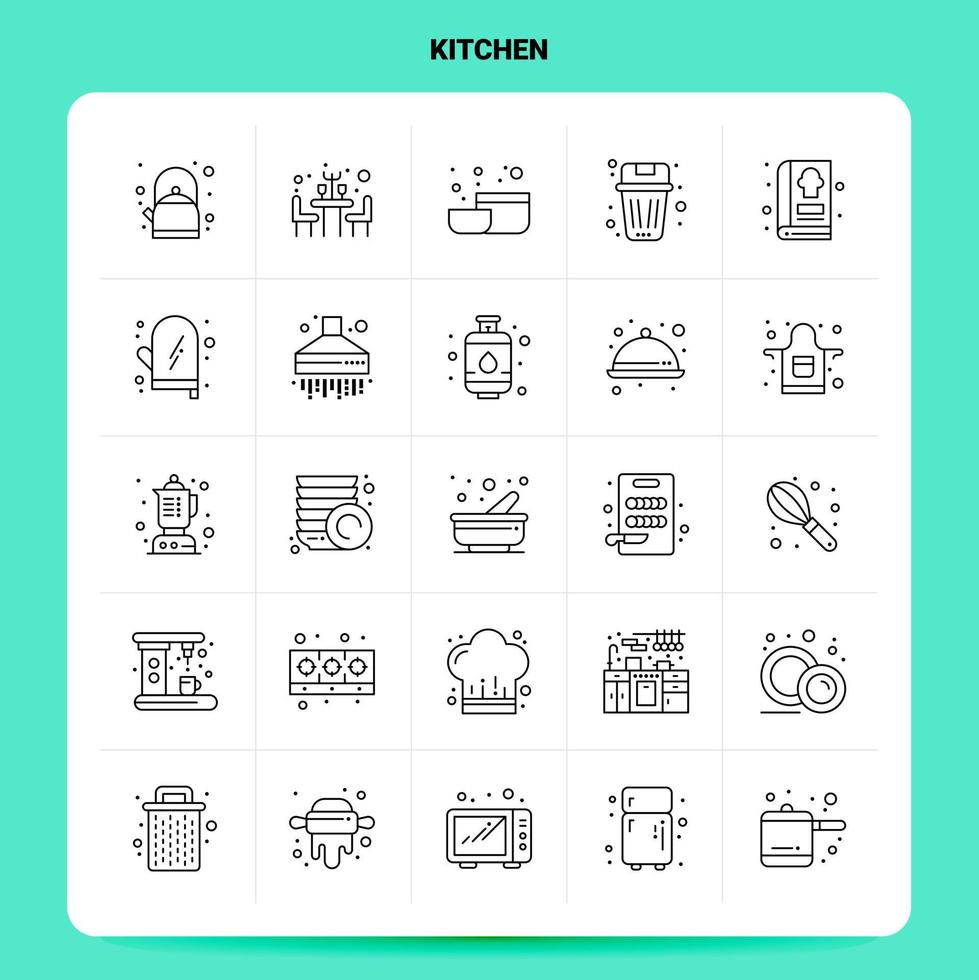 schets 25 keuken icoon reeks vector lijn stijl ontwerp zwart pictogrammen reeks lineair pictogram pak web en mobiel bedrijf ideeën ontwerp vector illustratie