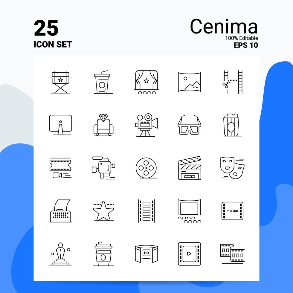 25 cenima icoon reeks 100 bewerkbare eps 10 bestanden bedrijf logo concept ideeën lijn icoon ontwerp vector
