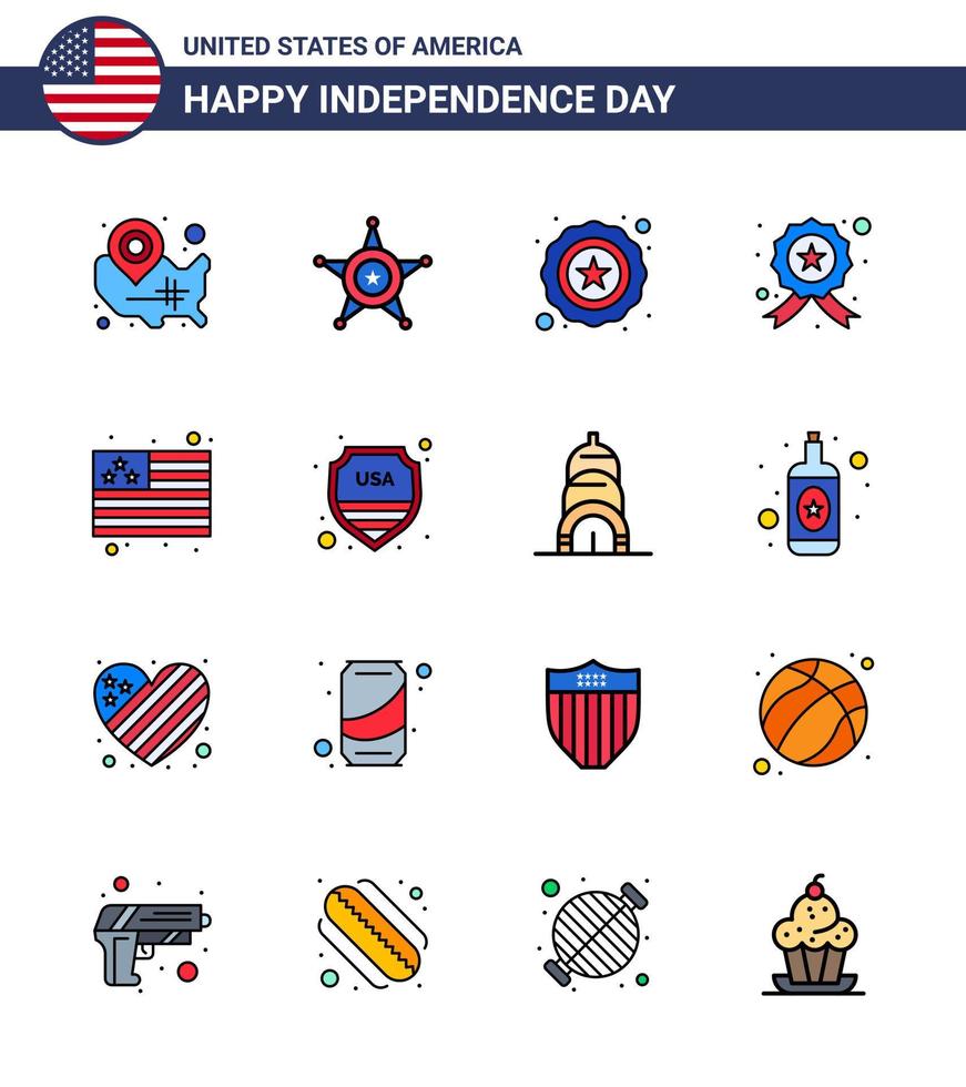 pak van 16 creatief Verenigde Staten van Amerika onafhankelijkheid dag verwant vlak gevulde lijnen van vlag Politie Verenigde Staten van Amerika ster insigne bewerkbare Verenigde Staten van Amerika dag vector ontwerp elementen