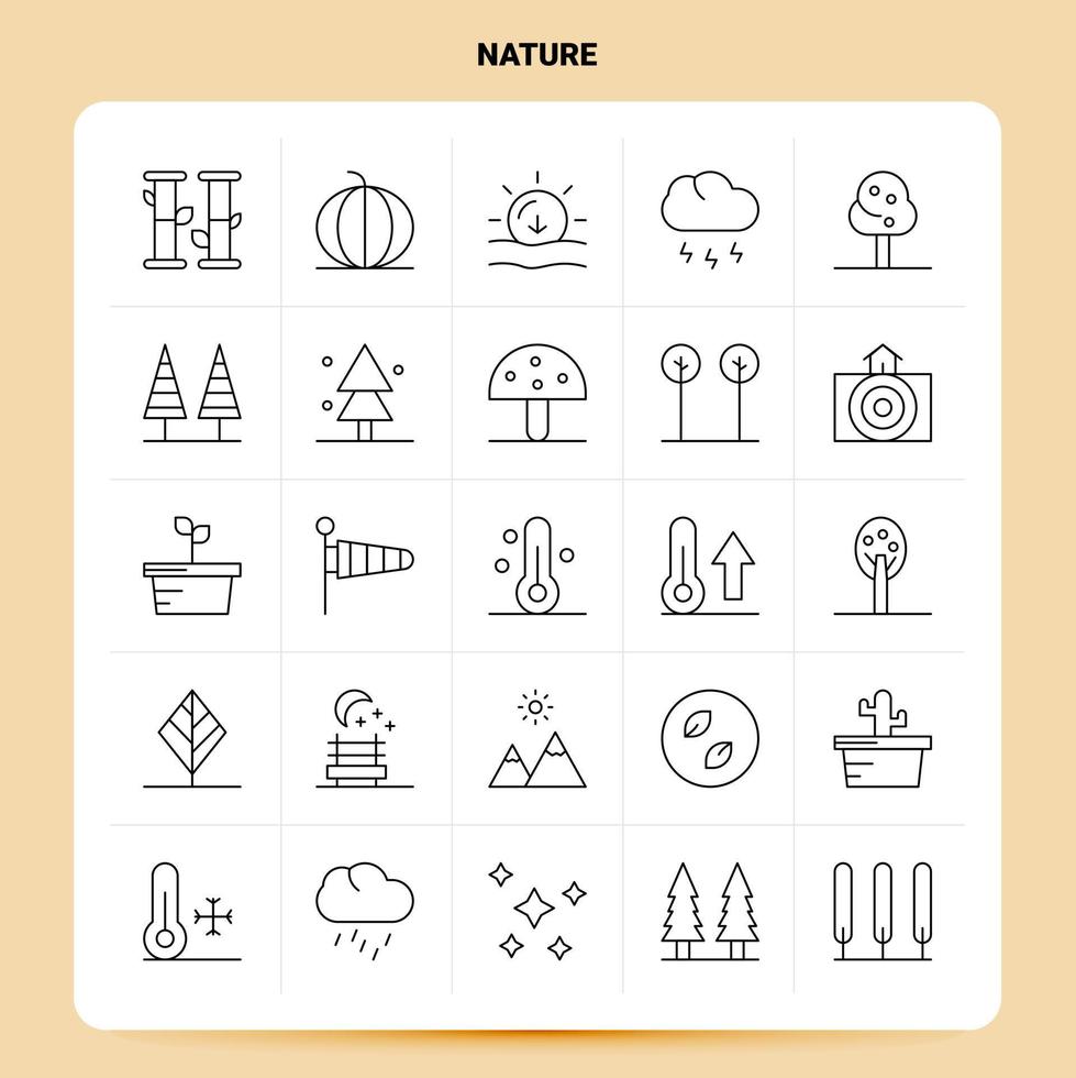 schets 25 natuur icoon reeks vector lijn stijl ontwerp zwart pictogrammen reeks lineair pictogram pak web en mobiel bedrijf ideeën ontwerp vector illustratie