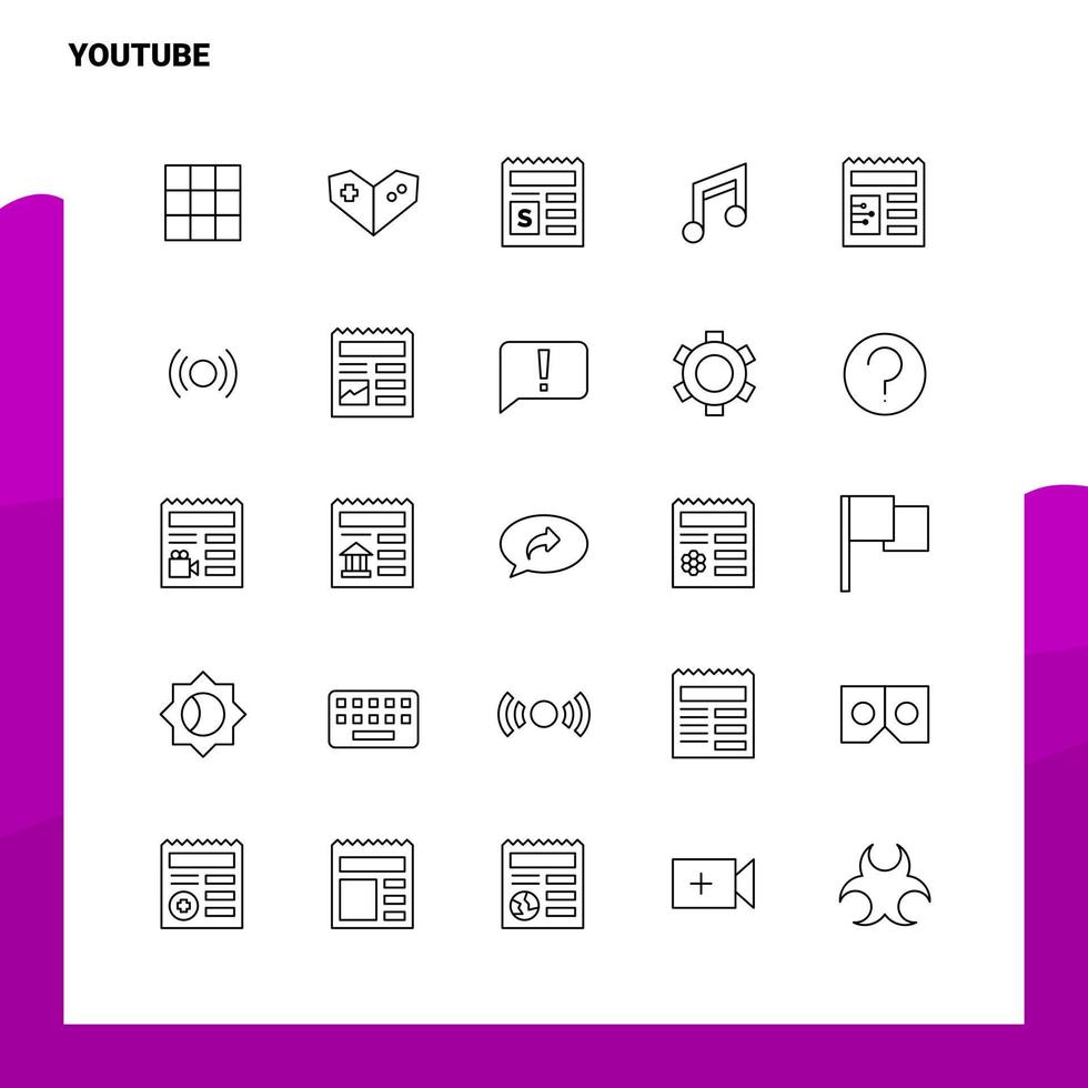 reeks van youtube lijn icoon reeks 25 pictogrammen vector minimalisme stijl ontwerp zwart pictogrammen reeks lineair pictogram pak