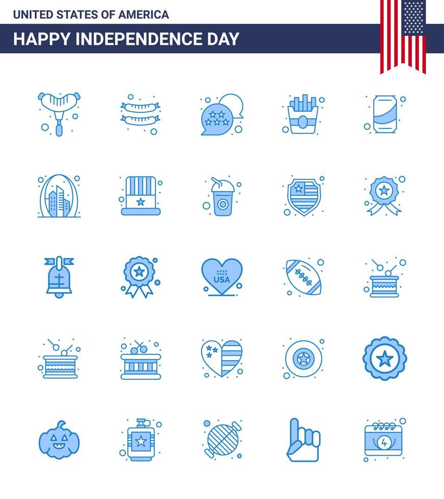 25 Verenigde Staten van Amerika blauw pak van onafhankelijkheid dag tekens en symbolen van mijlpaal gebouw voedsel boog Frisdrank bewerkbare Verenigde Staten van Amerika dag vector ontwerp elementen