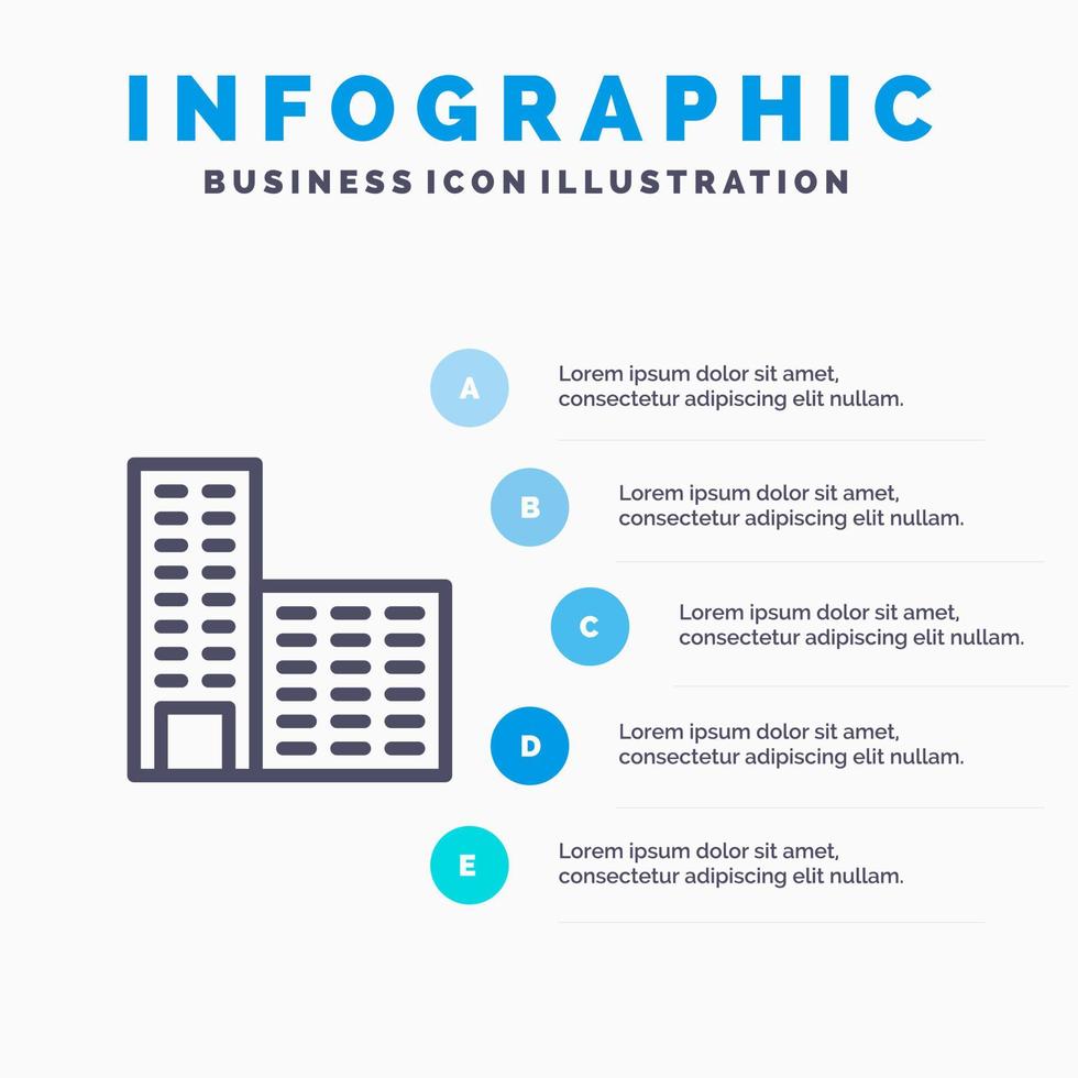 architectuur gebouw bouw lijn icoon met 5 stappen presentatie infographics achtergrond vector