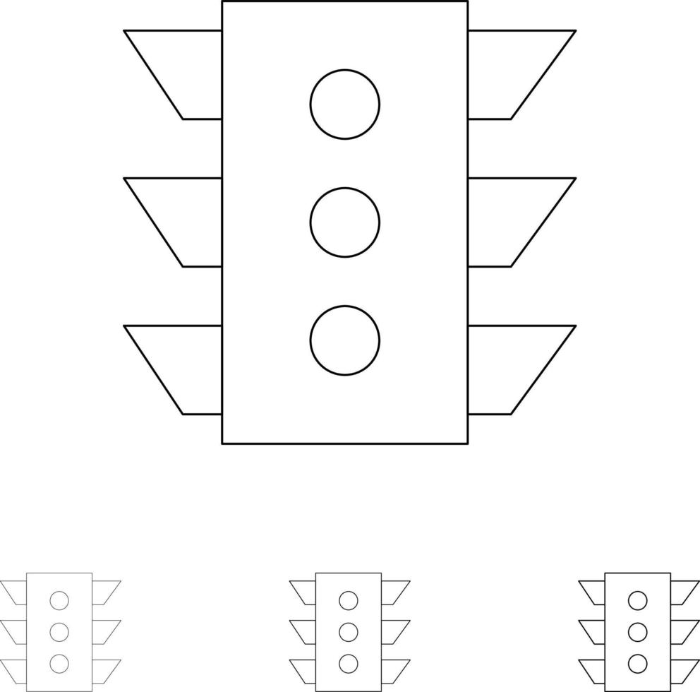 licht verkeer signaal navigatie regel stoutmoedig en dun zwart lijn icoon reeks vector