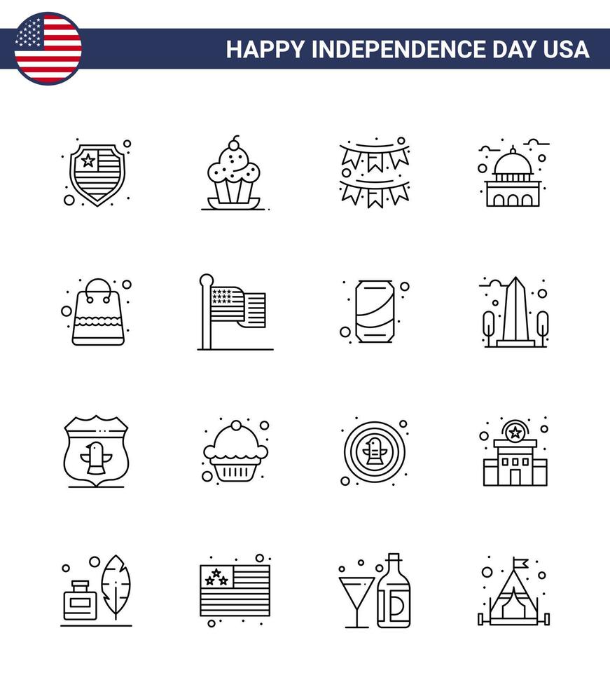 reeks van 16 Verenigde Staten van Amerika dag pictogrammen Amerikaans symbolen onafhankelijkheid dag tekens voor wit mijlpaal Amerikaans huis slinger bewerkbare Verenigde Staten van Amerika dag vector ontwerp elementen