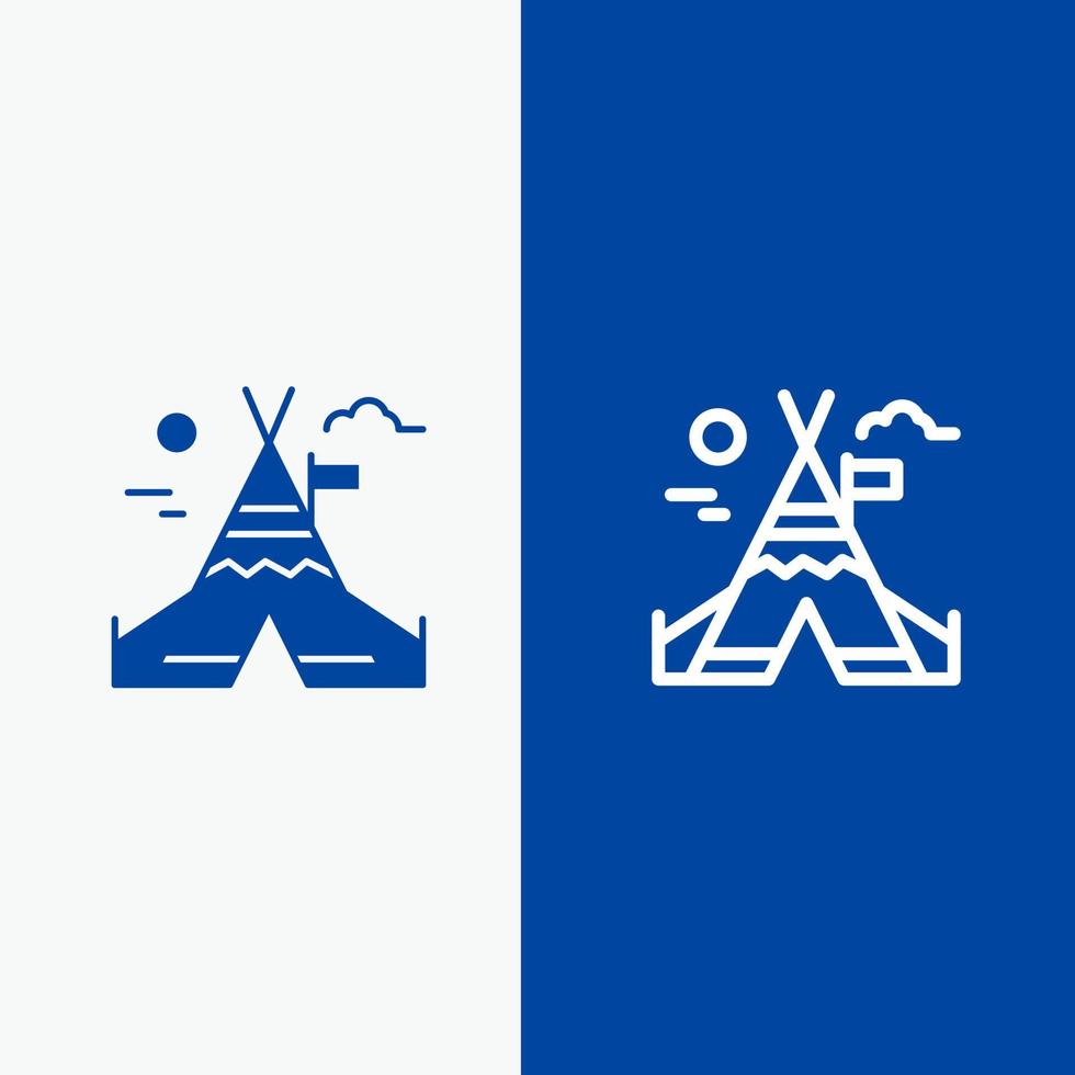 brand werk kamp Canada lijn en glyph solide icoon blauw banier lijn en glyph solide icoon blauw banier vector
