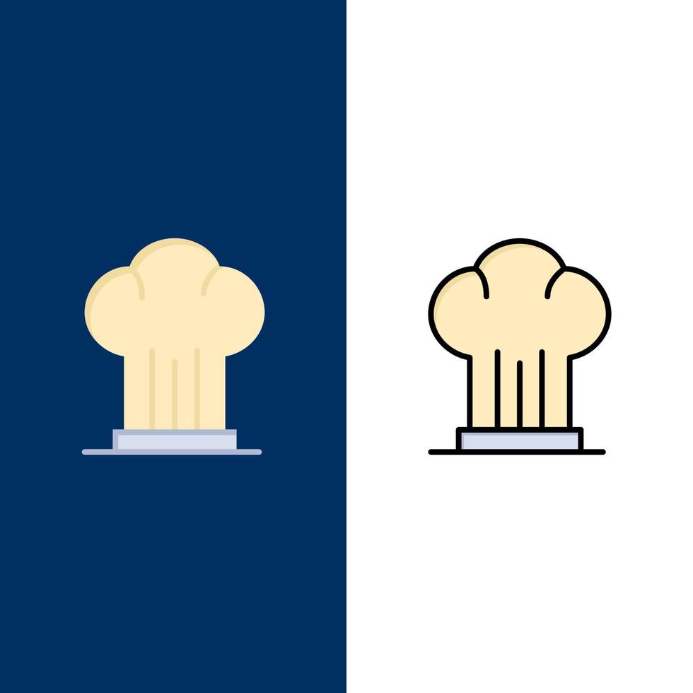 pet chef kookplaat hoed restaurant pictogrammen vlak en lijn gevulde icoon reeks vector blauw achtergrond