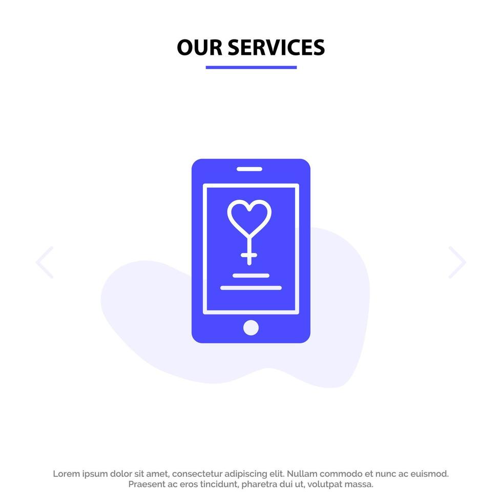 onze Diensten app mobiel liefde minnaar solide glyph icoon web kaart sjabloon vector
