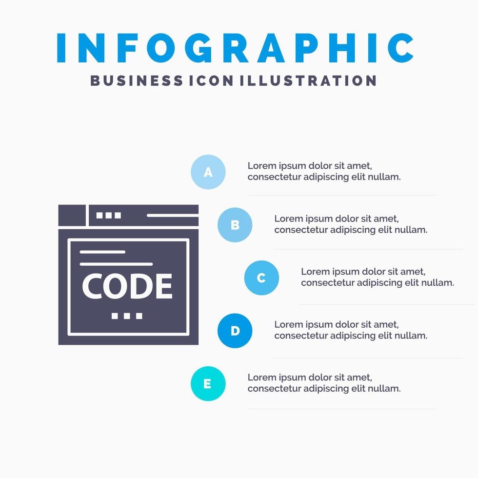 browser internet code codering infographics presentatie sjabloon 5 stappen presentatie vector