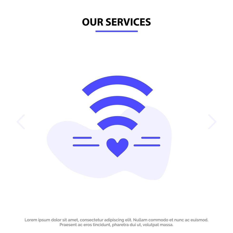 onze Diensten Wifi liefde bruiloft hart solide glyph icoon web kaart sjabloon vector