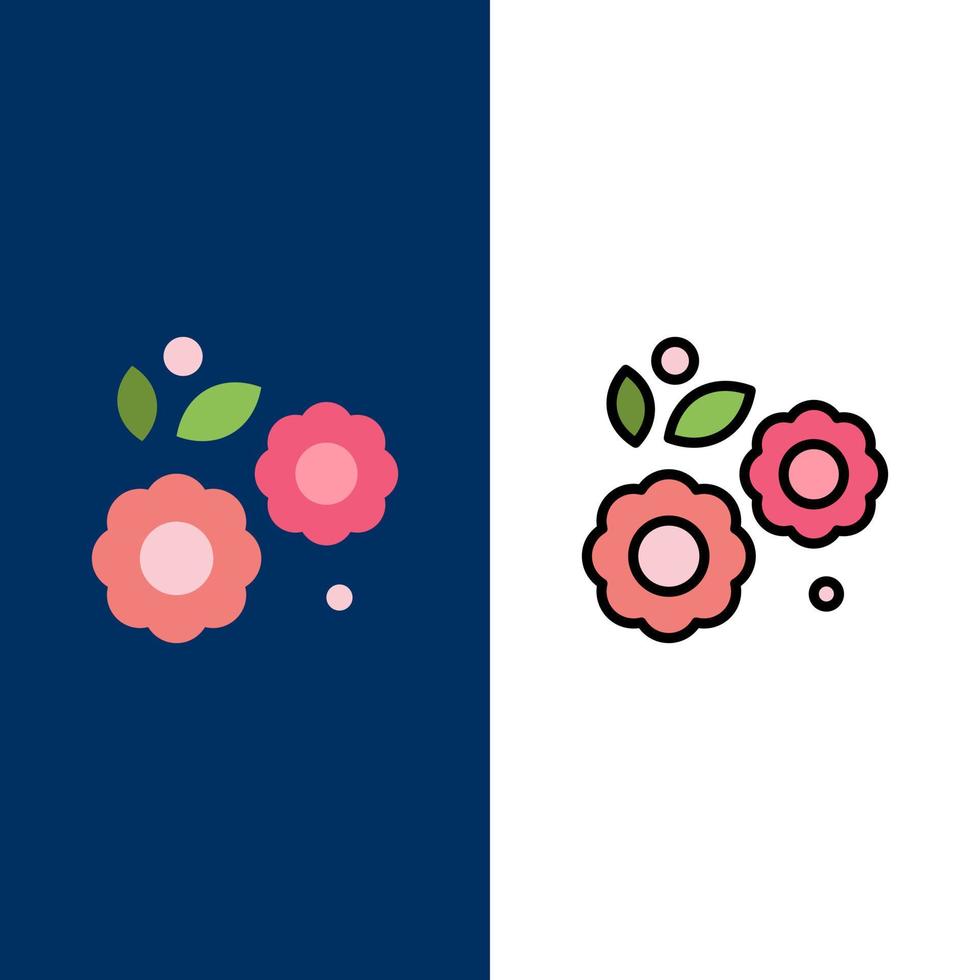 bloem Pasen natuur voorjaar pictogrammen vlak en lijn gevulde icoon reeks vector blauw achtergrond