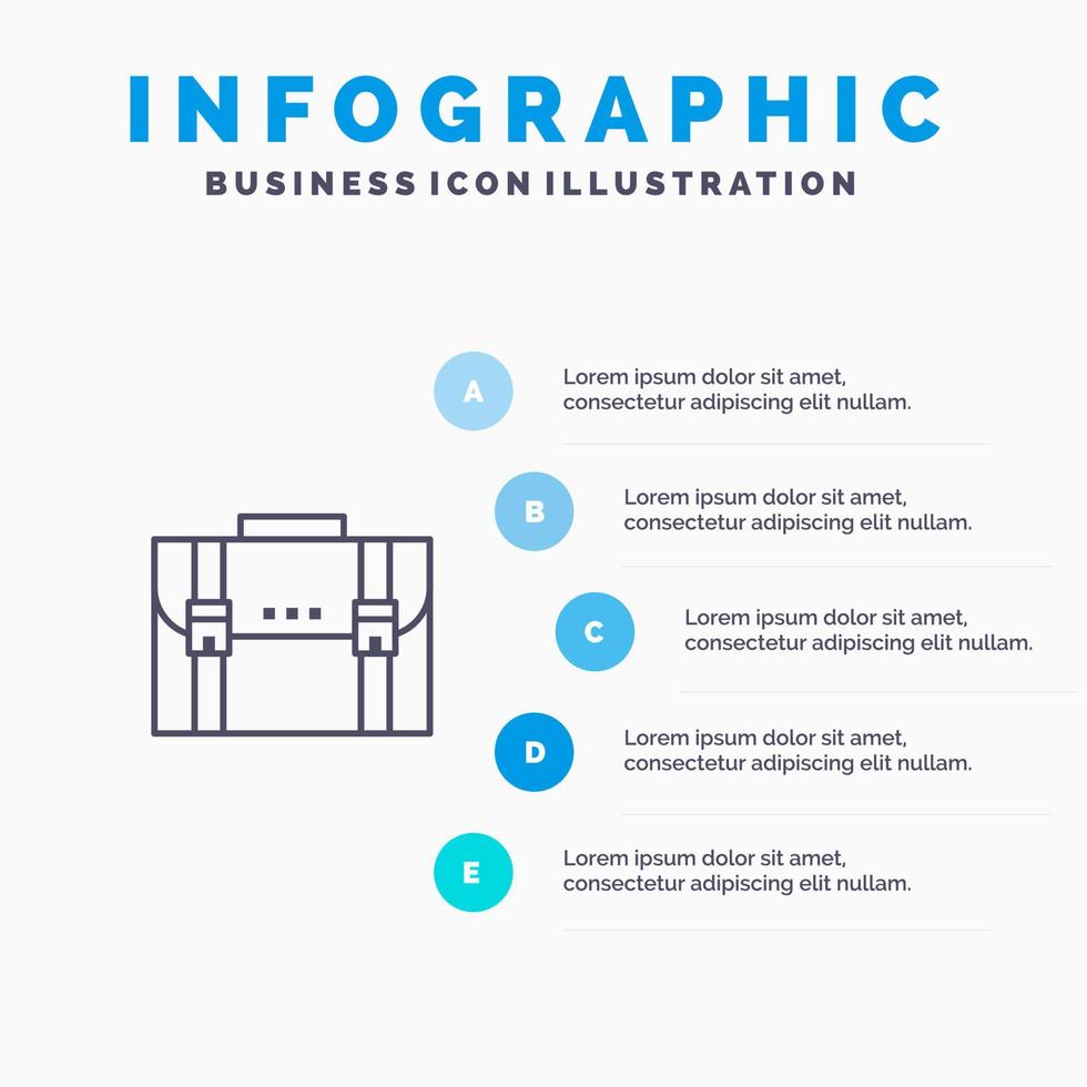 aktentas bedrijf geval documenten afzet portefeuille koffer lijn icoon met 5 stappen presentatie infographics achtergrond vector