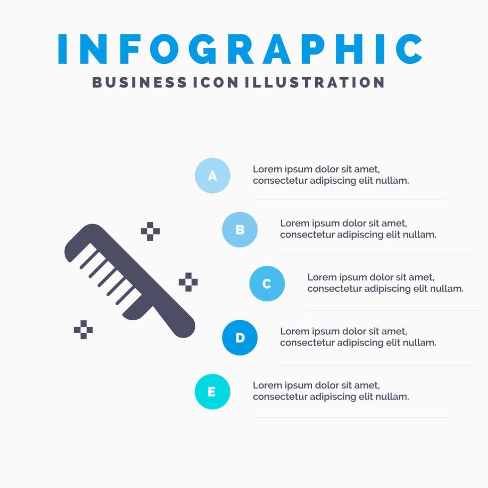 borstel kam kunstmatig schoon solide icoon infographics 5 stappen presentatie achtergrond vector