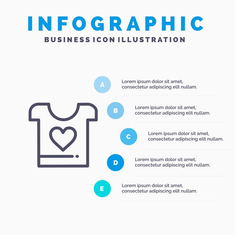 kleren liefde hart bruiloft lijn icoon met 5 stappen presentatie infographics achtergrond vector