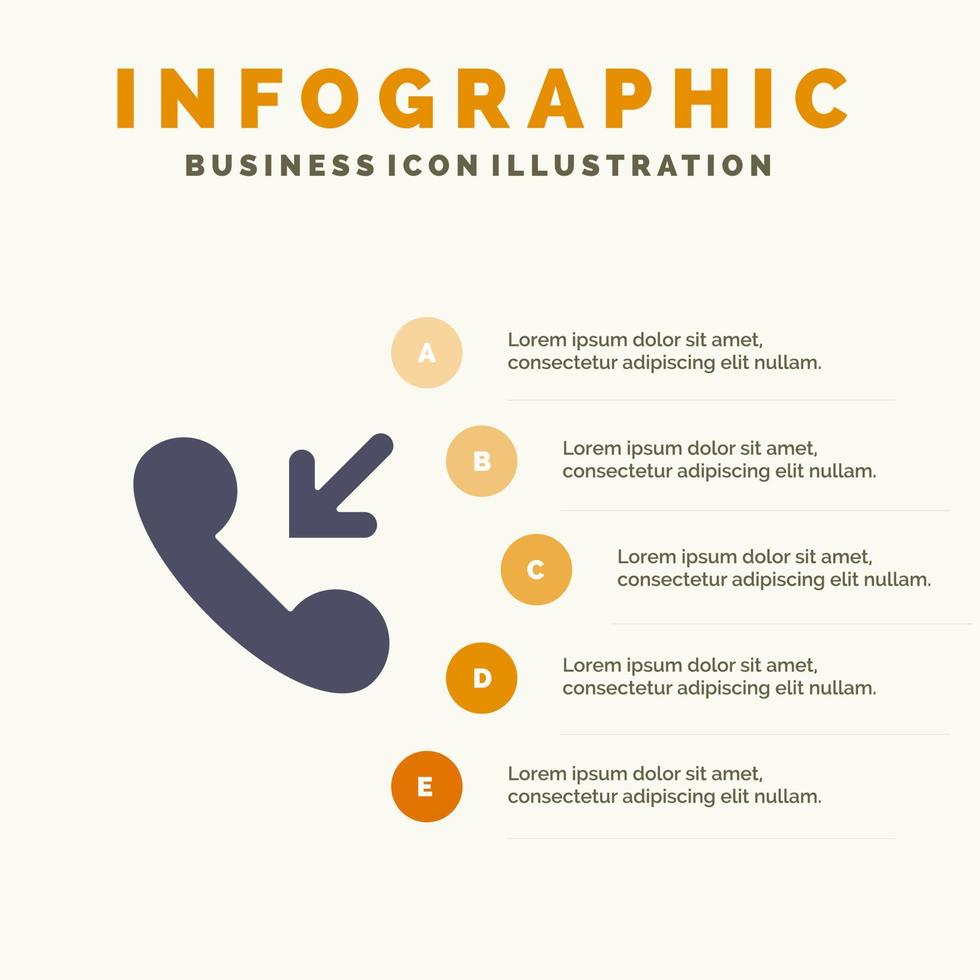 antwoord telefoontje inkomend solide icoon infographics 5 stappen presentatie achtergrond vector