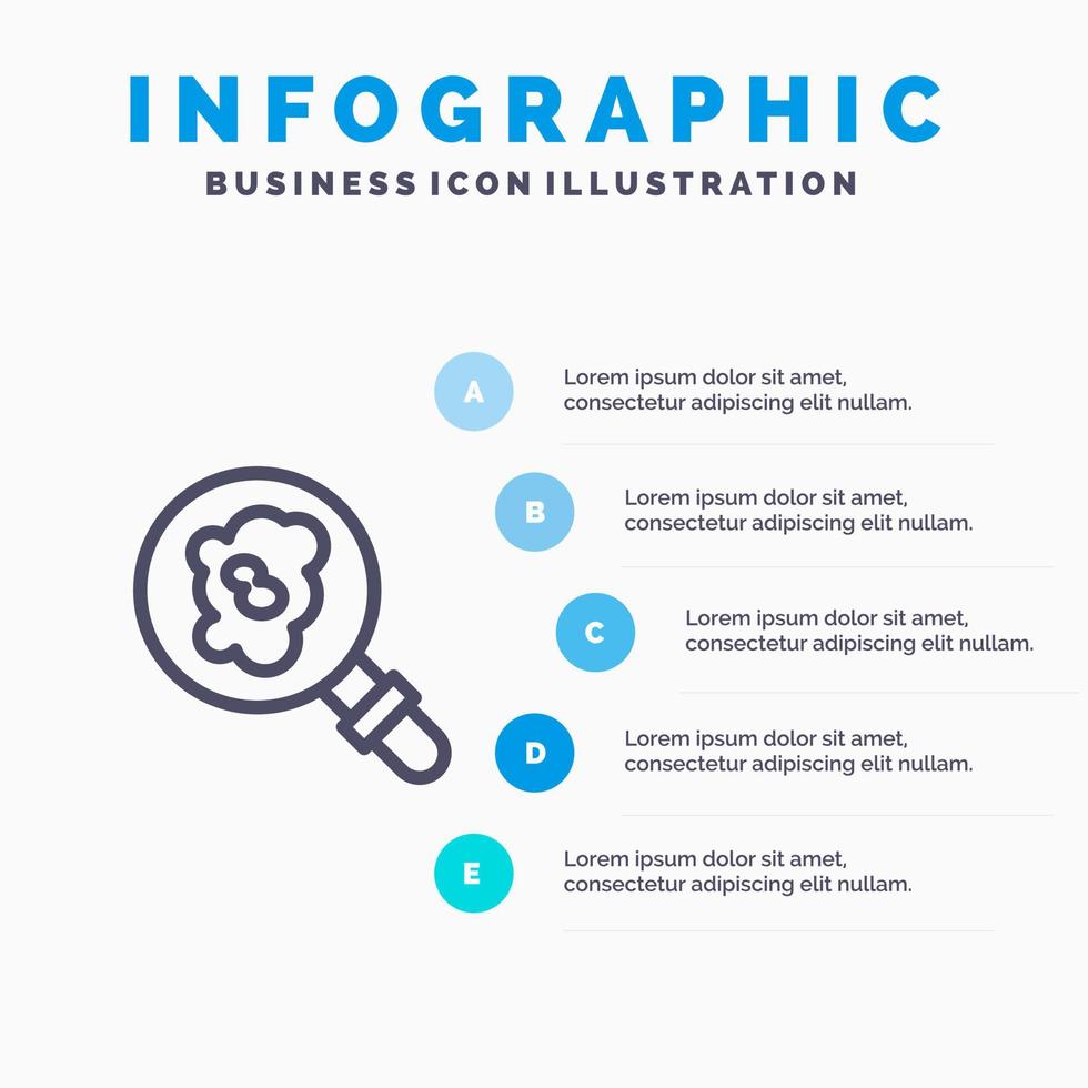 zoeken Onderzoek verontreiniging lijn icoon met 5 stappen presentatie infographics achtergrond vector