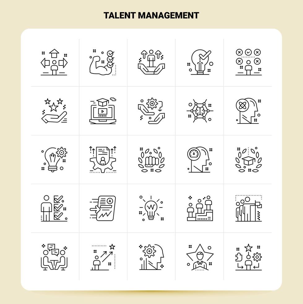 schets 25 talent beheer icoon reeks vector lijn stijl ontwerp zwart pictogrammen reeks lineair pictogram pak web en mobiel bedrijf ideeën ontwerp vector illustratie