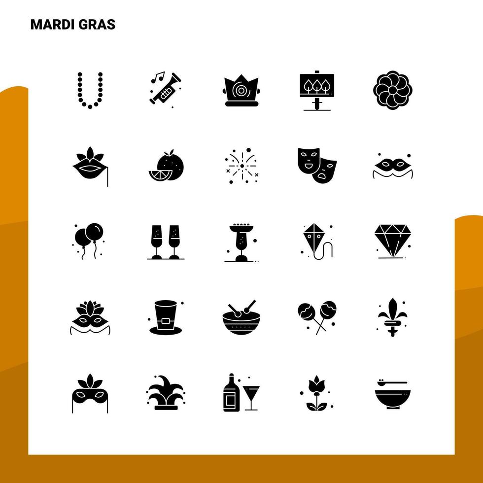 25 mardi gras icoon reeks solide glyph icoon vector illustratie sjabloon voor web en mobiel ideeën voor bedrijf bedrijf