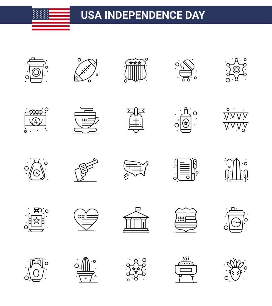 25 creatief Verenigde Staten van Amerika pictogrammen modern onafhankelijkheid tekens en 4e juli symbolen van Amerikaans ster onderzoeken Politie rooster bewerkbare Verenigde Staten van Amerika dag vector ontwerp elementen