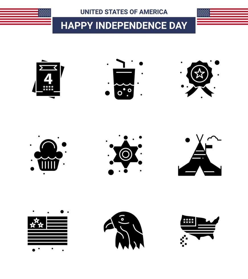 Verenigde Staten van Amerika onafhankelijkheid dag solide glyph reeks van 9 Verenigde Staten van Amerika pictogrammen van ster mannen onderzoeken viering partij bewerkbare Verenigde Staten van Amerika dag vector ontwerp elementen