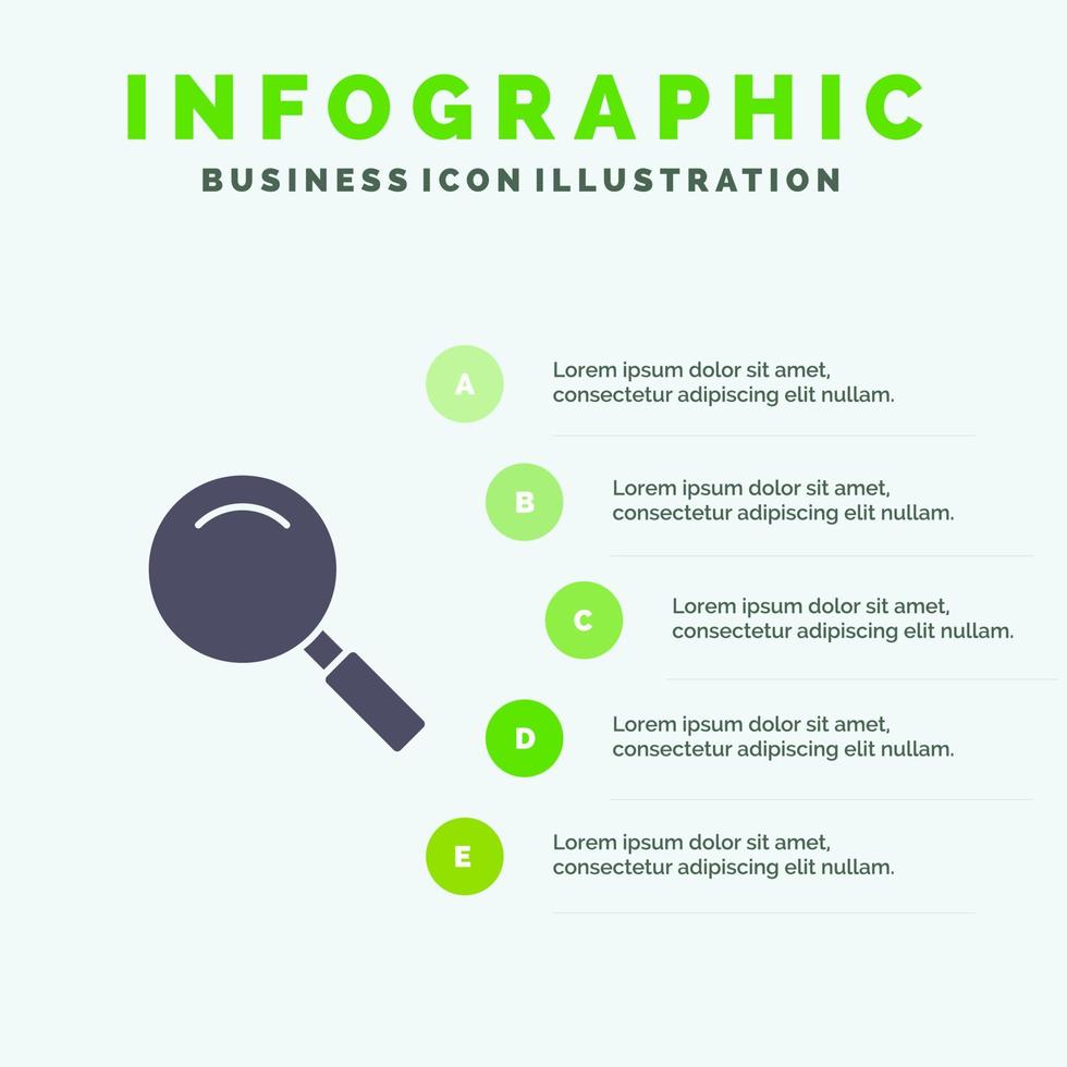 glas kijken vergroten zoeken solide icoon infographics 5 stappen presentatie achtergrond vector