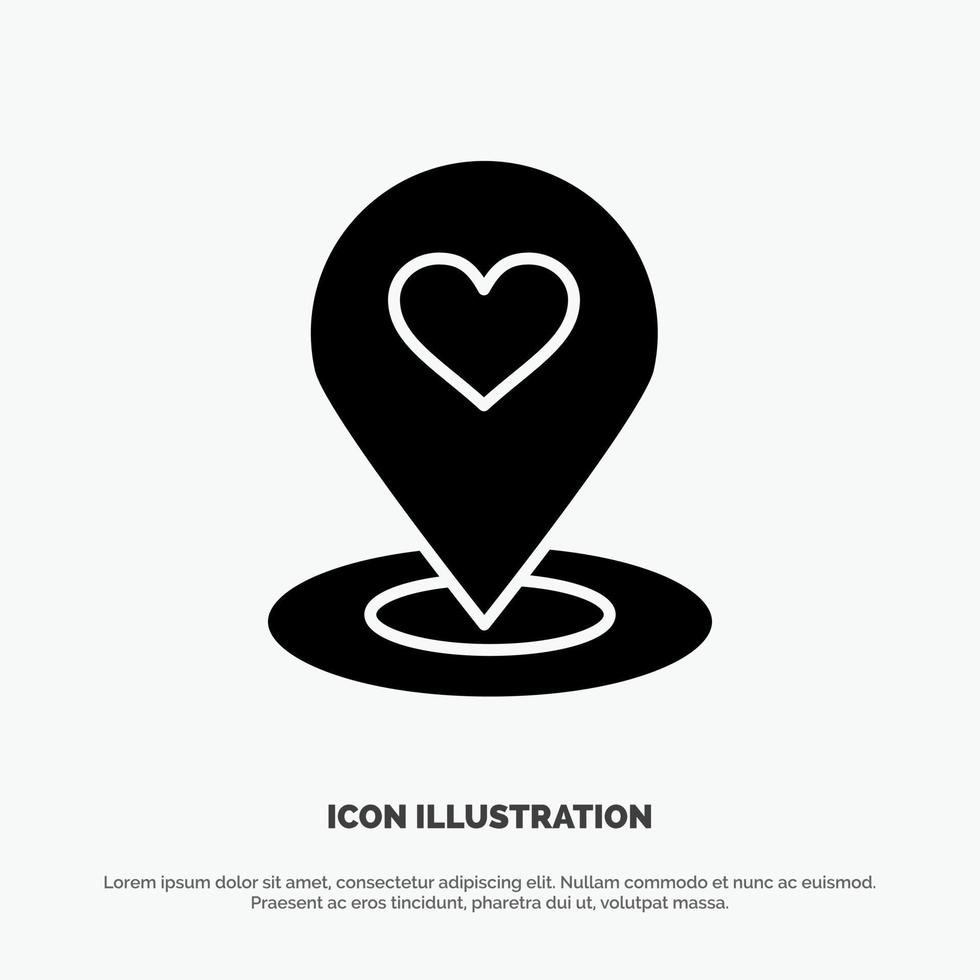 plaats kaart plaats vinder pin hart solide glyph icoon vector