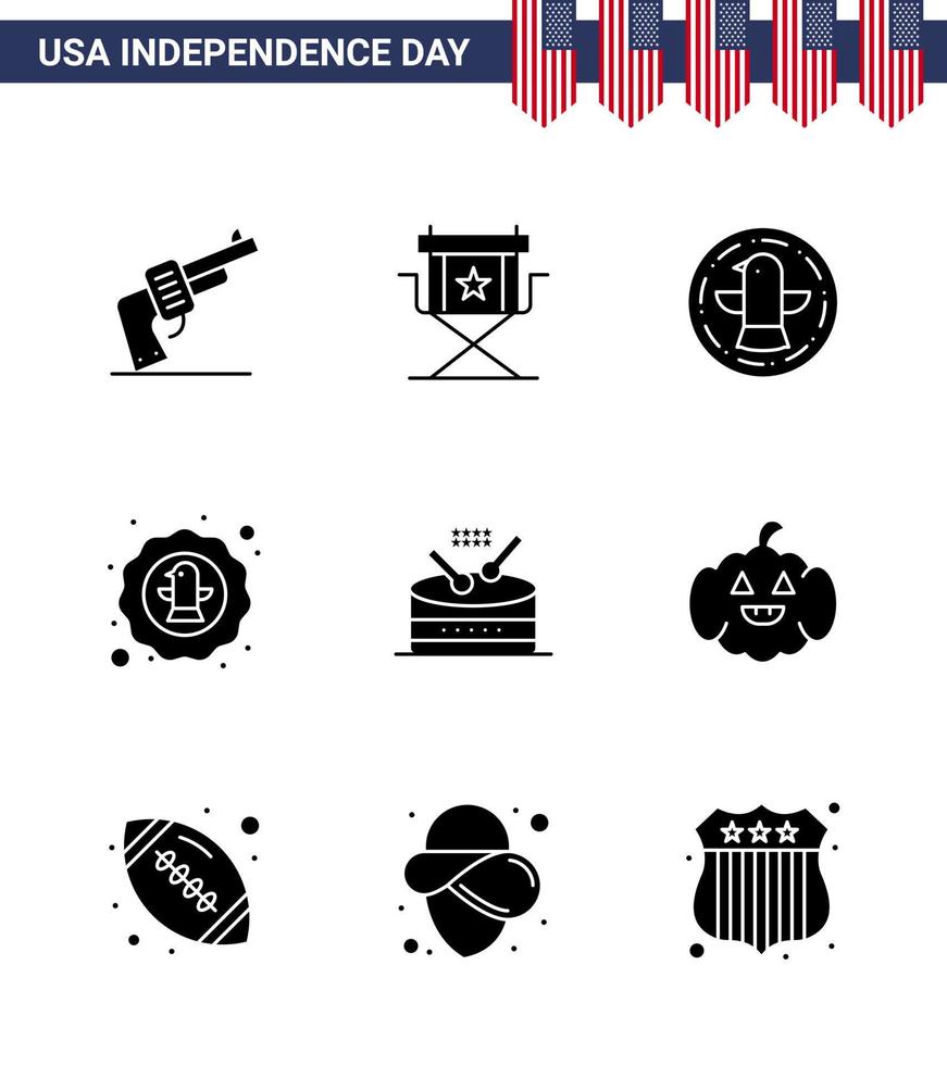 gelukkig onafhankelijkheid dag Verenigde Staten van Amerika pak van 9 creatief solide glyphs van insigne viering televisie vogel adelaar bewerkbare Verenigde Staten van Amerika dag vector ontwerp elementen