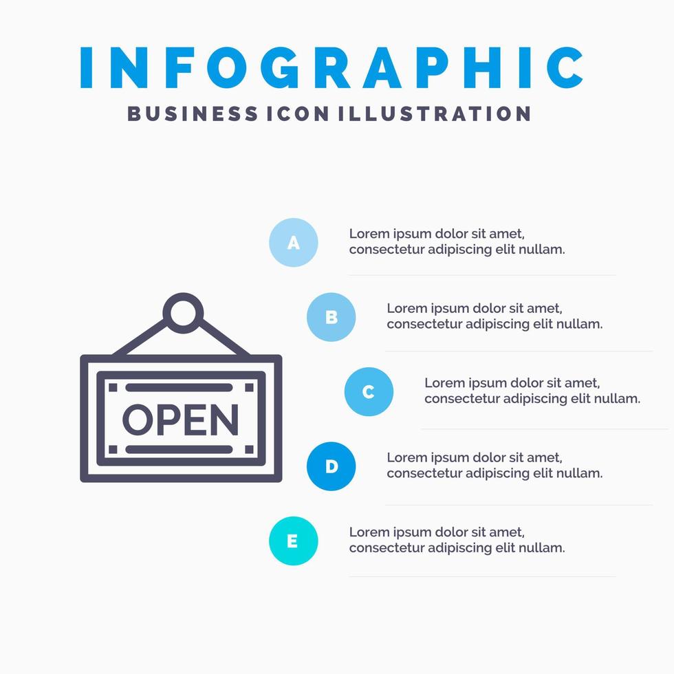 Open winkel bord blauw infographics sjabloon 5 stappen vector lijn icoon sjabloon