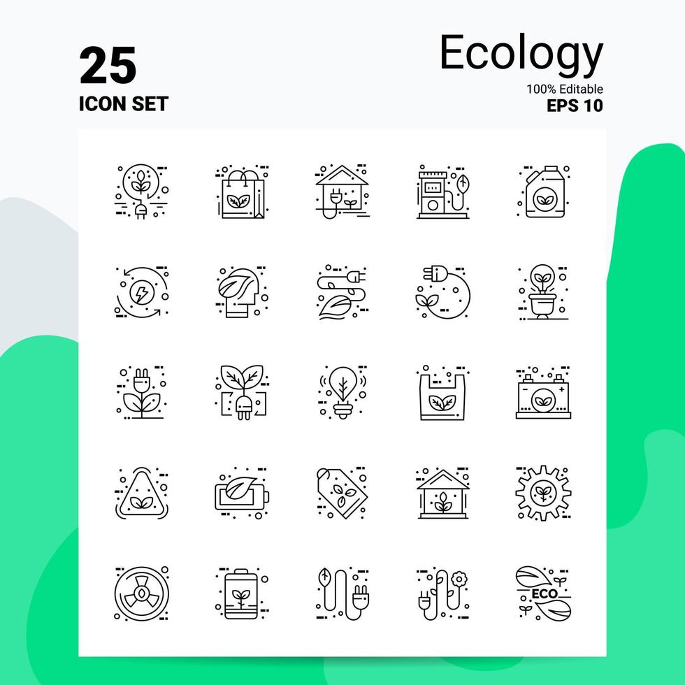 25 ecologie icoon reeks 100 bewerkbare eps 10 bestanden bedrijf logo concept ideeën lijn icoon ontwerp vector