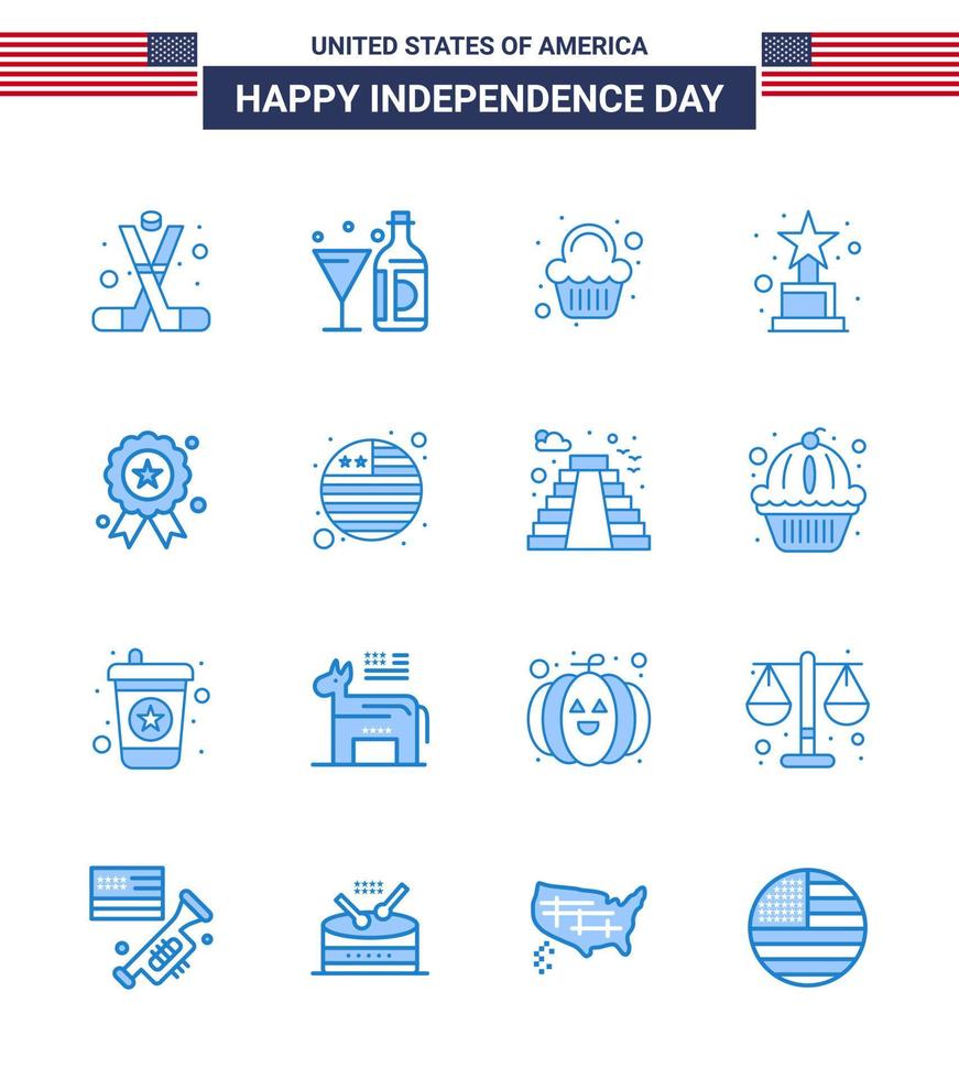 gelukkig onafhankelijkheid dag pak van 16 blues tekens en symbolen voor vakantie prijs fles prestatie zoet bewerkbare Verenigde Staten van Amerika dag vector ontwerp elementen