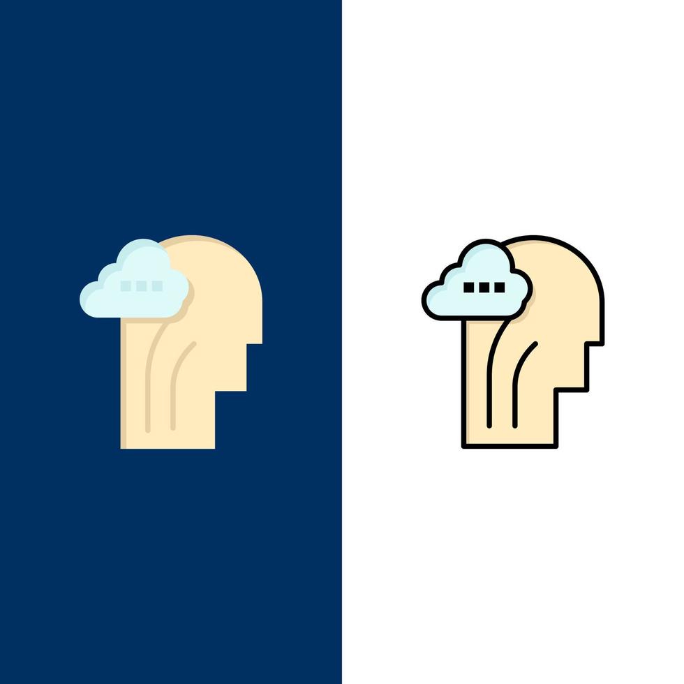 werkzaamheid hersenen geest hoofd pictogrammen vlak en lijn gevulde icoon reeks vector blauw achtergrond
