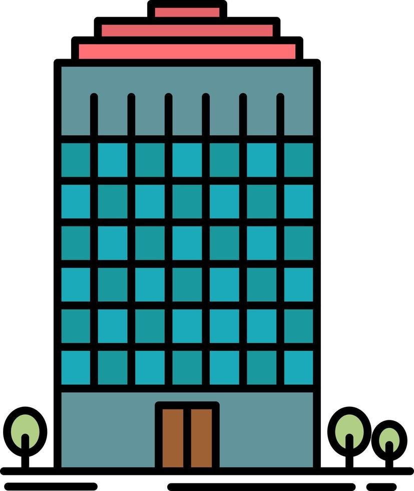 gebouw kantoor toren ruimte vlak kleur icoon vector icoon banier sjabloon