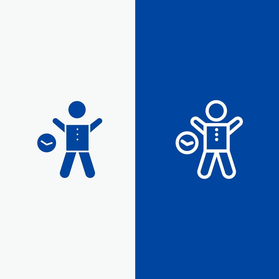 oefening Sportschool tijd Gezondheid Mens lijn en glyph solide icoon blauw banier lijn en glyph solide icoon blauw banier vector