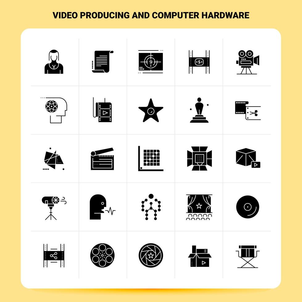 solide 25 video produceren en computer hardware icoon reeks vector glyph stijl ontwerp zwart pictogrammen reeks web en mobiel bedrijf ideeën ontwerp vector illustratie