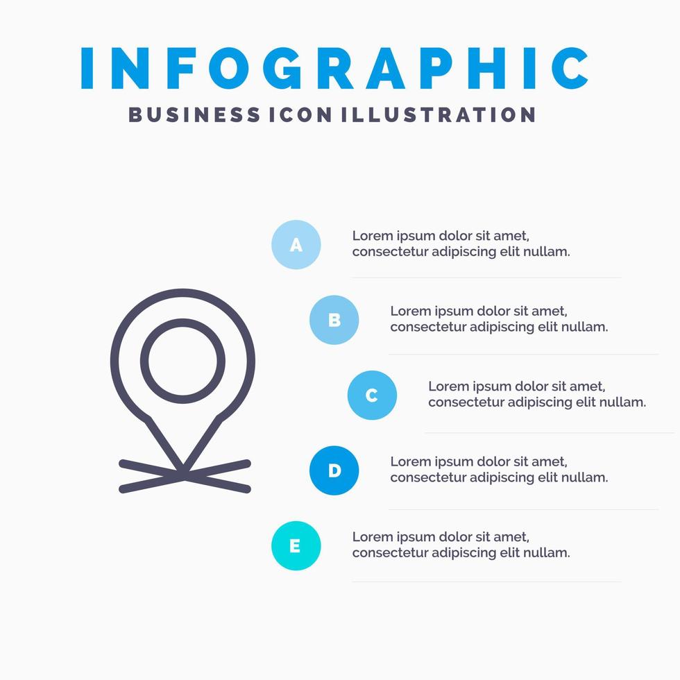 plaats kaart wijzer pin lijn icoon met 5 stappen presentatie infographics achtergrond vector