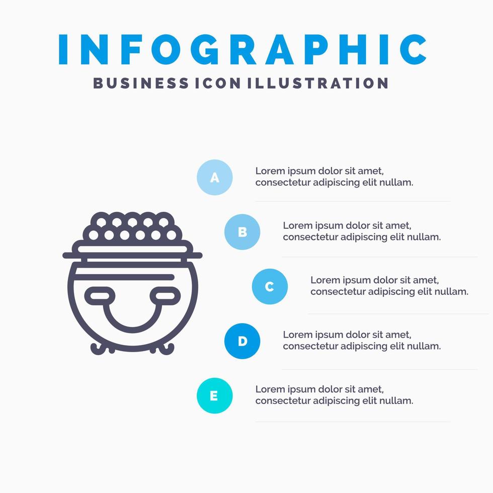 fortuin goud geluk Patrick pot lijn icoon met 5 stappen presentatie infographics achtergrond vector