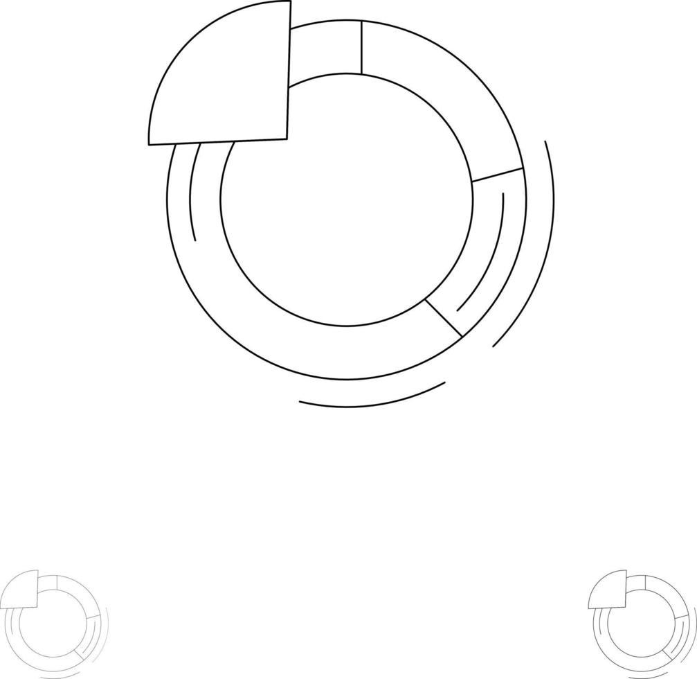 diagram cirkel taart tabel stoutmoedig en dun zwart lijn icoon reeks vector