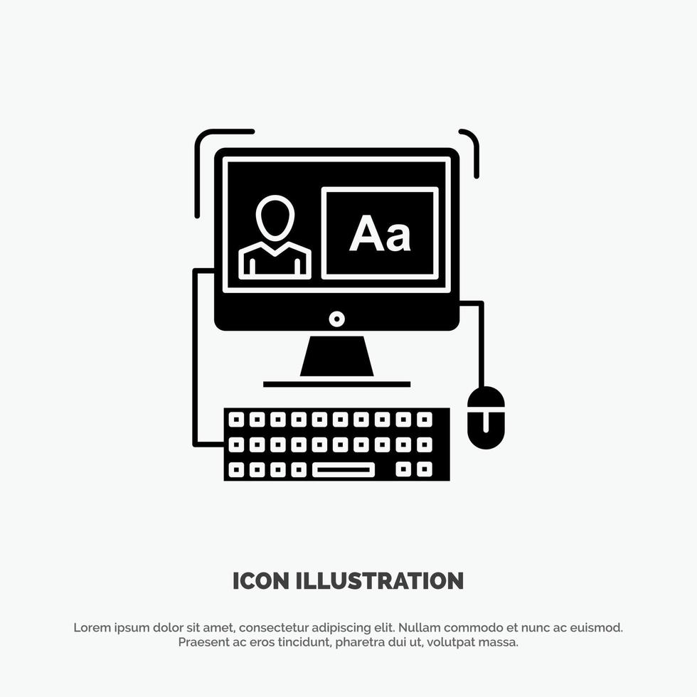 computer scherm software bewerken solide glyph icoon vector