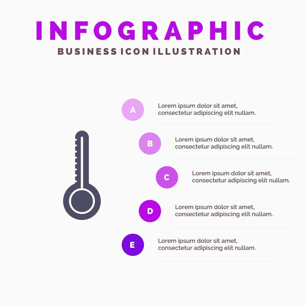 temperatuur thermometer weer solide icoon infographics 5 stappen presentatie achtergrond vector