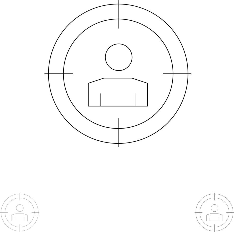 focus doelwit publiek gericht op stoutmoedig en dun zwart lijn icoon reeks vector