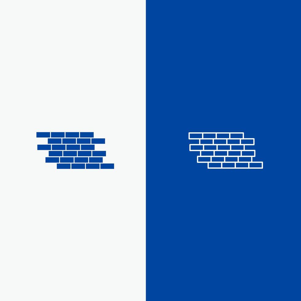 brandmuur veiligheid muur steen bakstenen lijn en glyph solide icoon blauw banier lijn en glyph solide icoon blauw banier vector