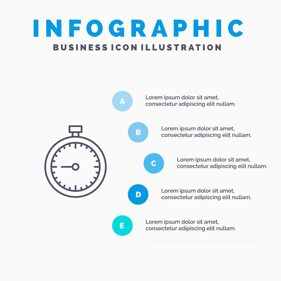 stopwatch klok snel snel tijd timer kijk maar lijn icoon met 5 stappen presentatie infographics achtergrond vector