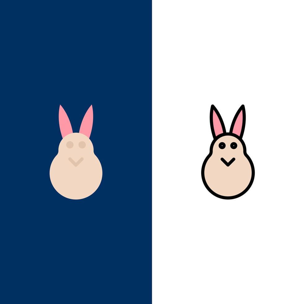 konijn Pasen Pasen konijn konijn pictogrammen vlak en lijn gevulde icoon reeks vector blauw achtergrond
